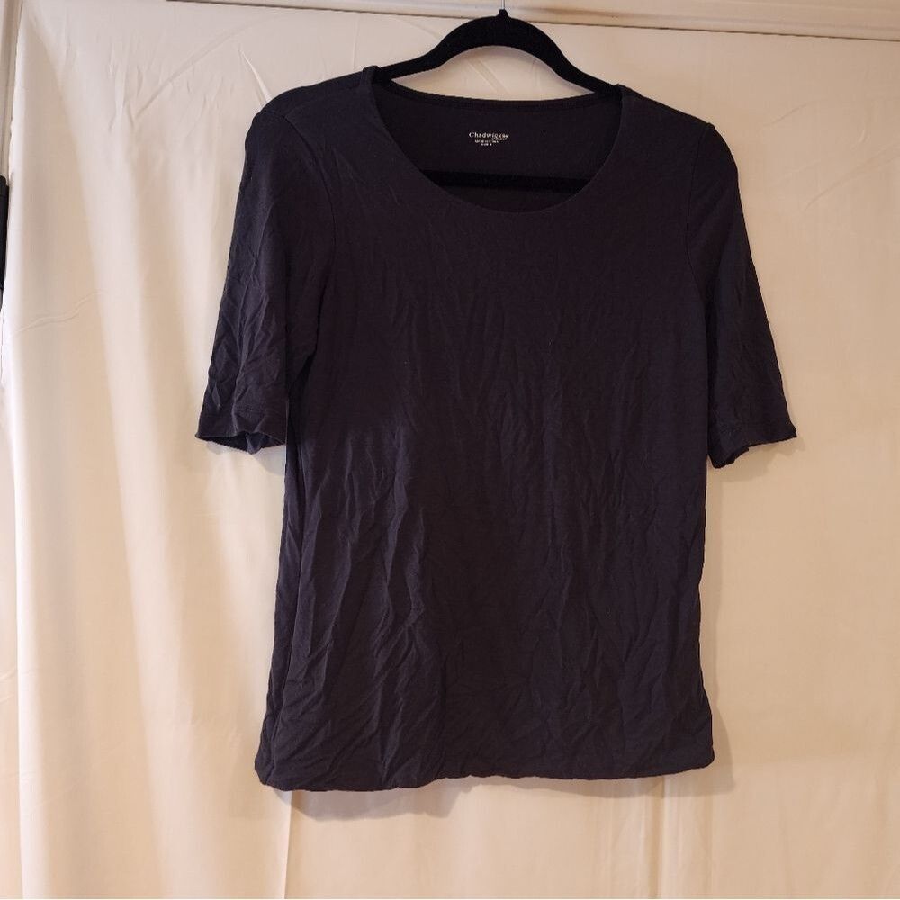 Chadwicks of Boston stretchy black elbow length sleeves top